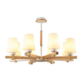 Opal Glass Chandelier Contemporary Wood Ceiling Light for Bedroom